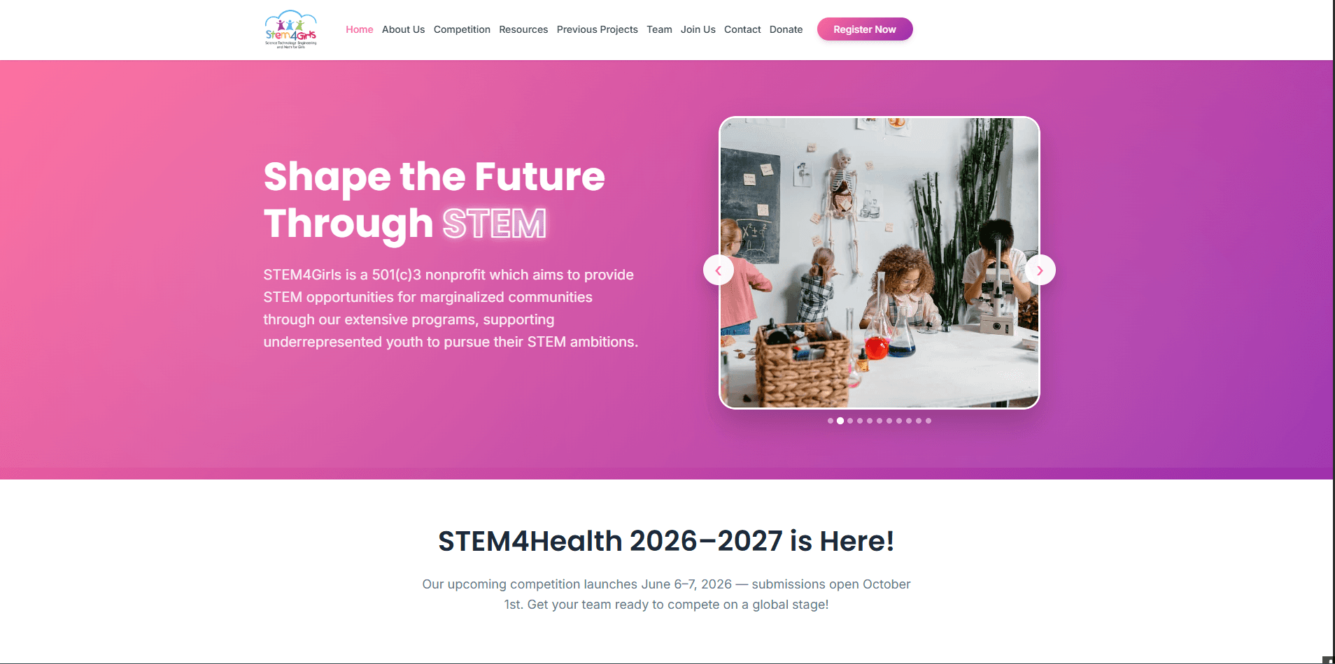 Screenshot of the STEM4Girls website
