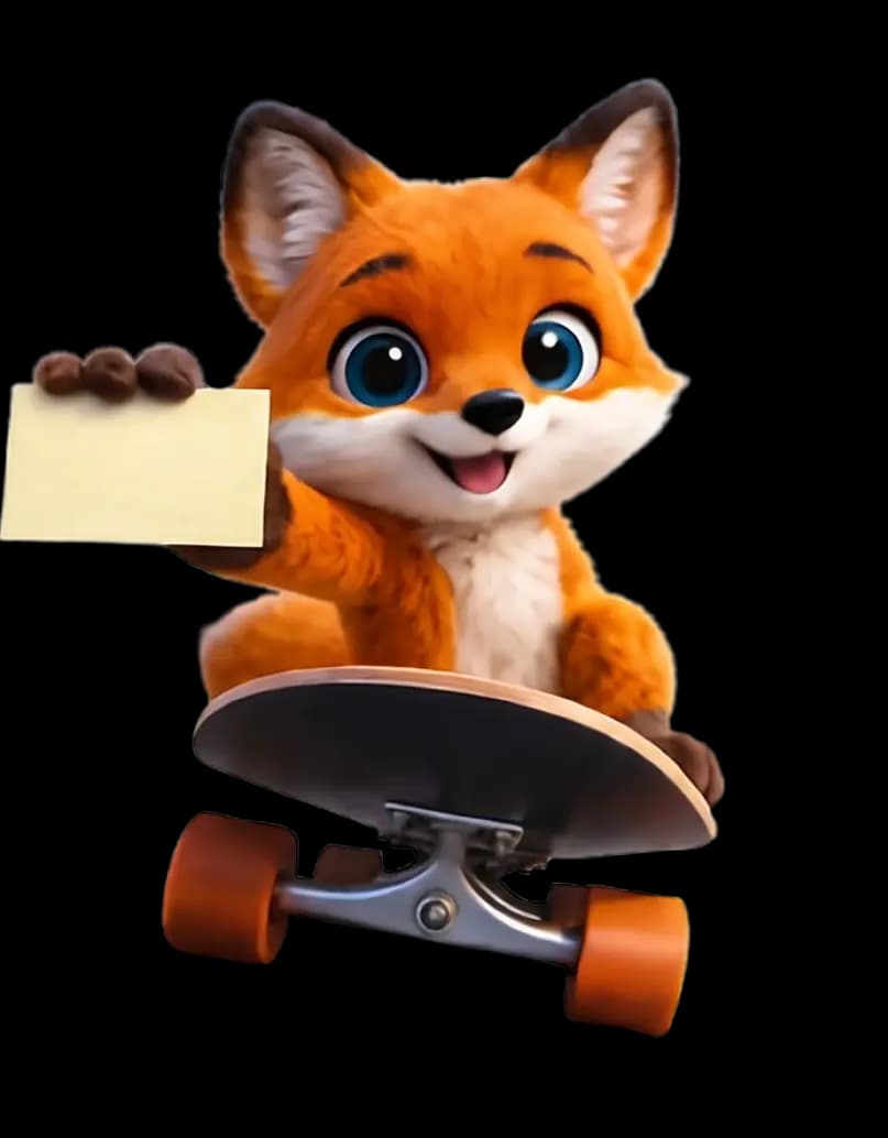 Fox mascot on a skateboard